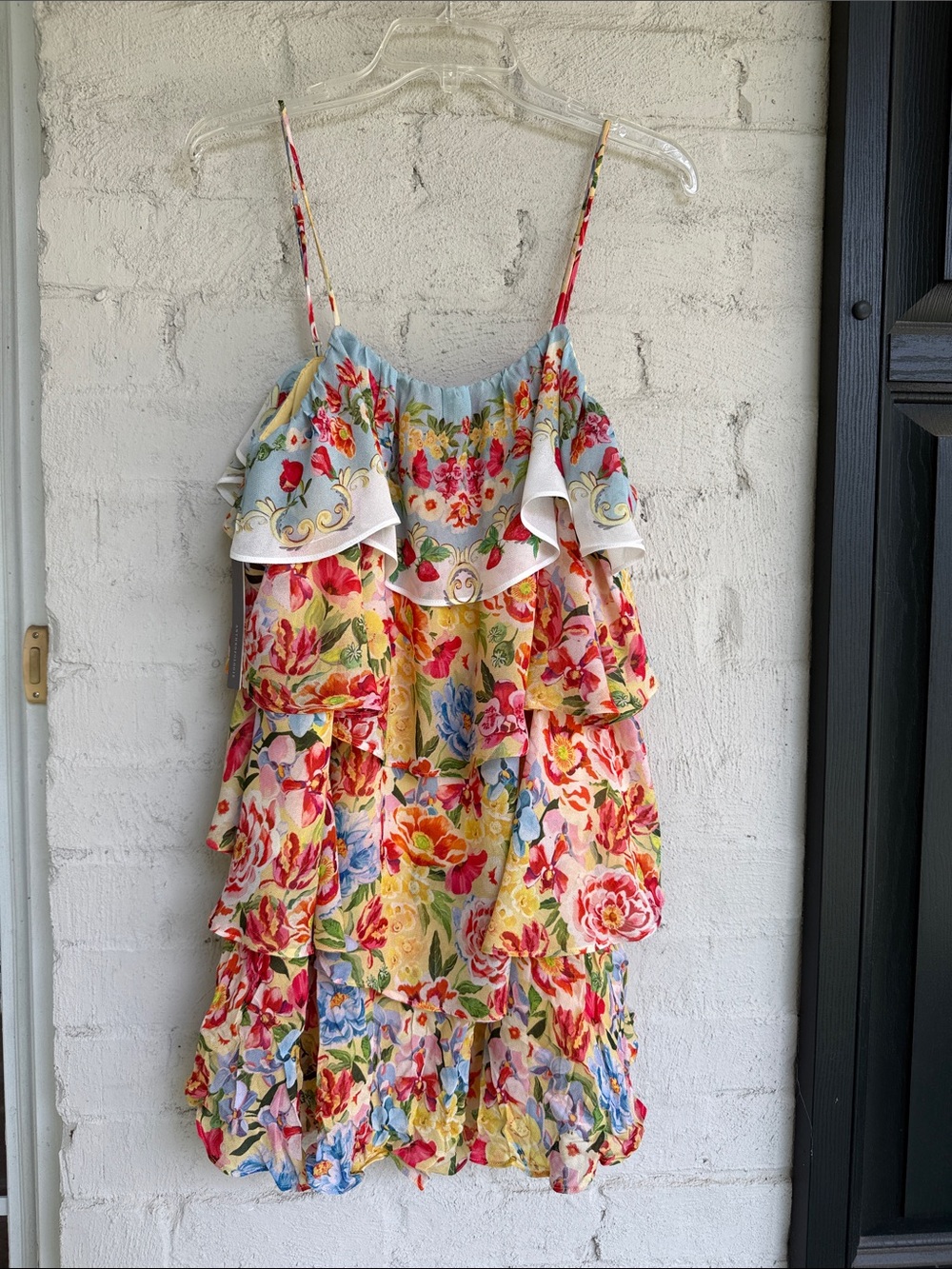 NWT Farm Rio x Anthropologie Tiered Ruffle Mini Dress Garden Terrace Pink Medium - Picture 4 of 16